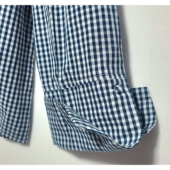 Max Jeans Tie front Gingham Check Top size L Large Blue White Shirt knot cuff - Picture 3 of 4